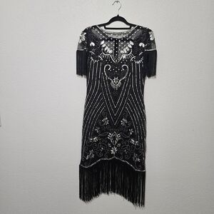 Black and Silver Fringe Dress